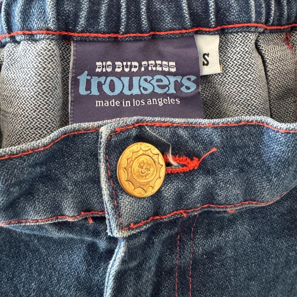 EUC Big Bud Press Blue Denim Trousers Small - Picture 3 of 3